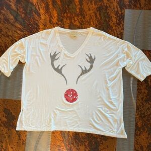 Judith March White 3/4 Sleeve Crew Neck T-Shirt, Med, reindeer disco nose NEW